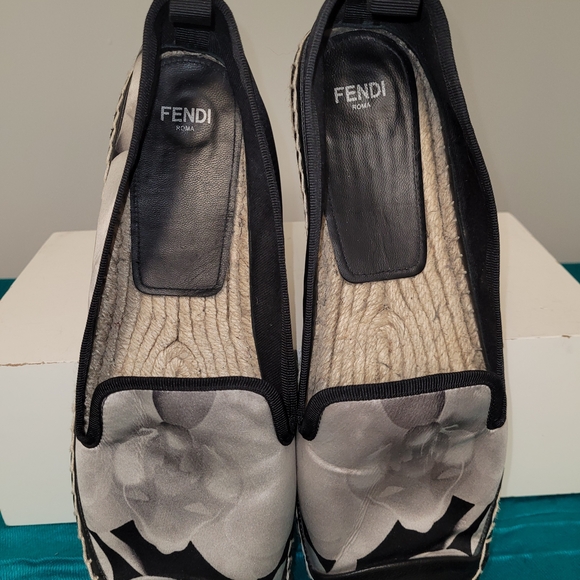 Fendi Shoes - Fendi Black and Gray Floral Espadrilles